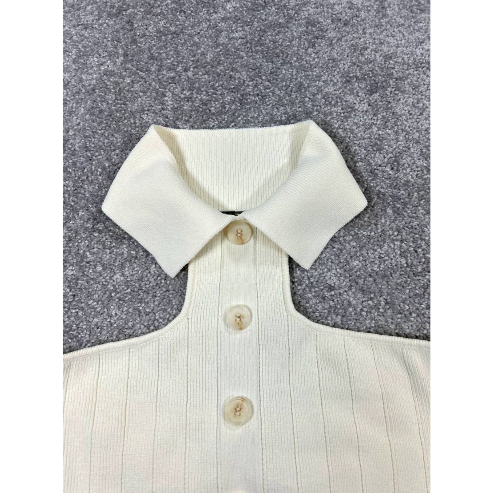 Anthropologie Anthropologie Shirt Womens L Ivory Knit Pullover Collared Cotton T-Shirt Casual Basic Knit Size L / US 10 / IT 46 - 2 Thumbnail