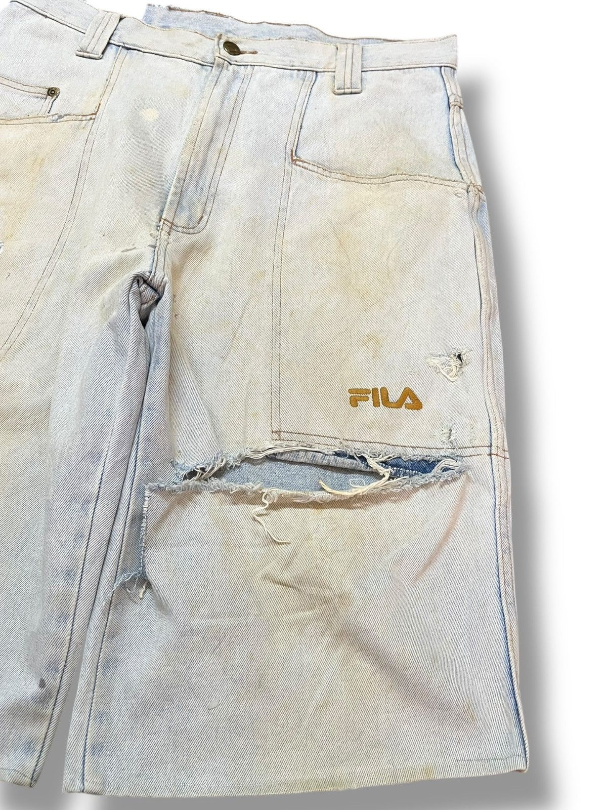 Fila Vintage Fila Shorts Baggy Wide Leg Distressed Denim Size US 33 - 3 Thumbnail