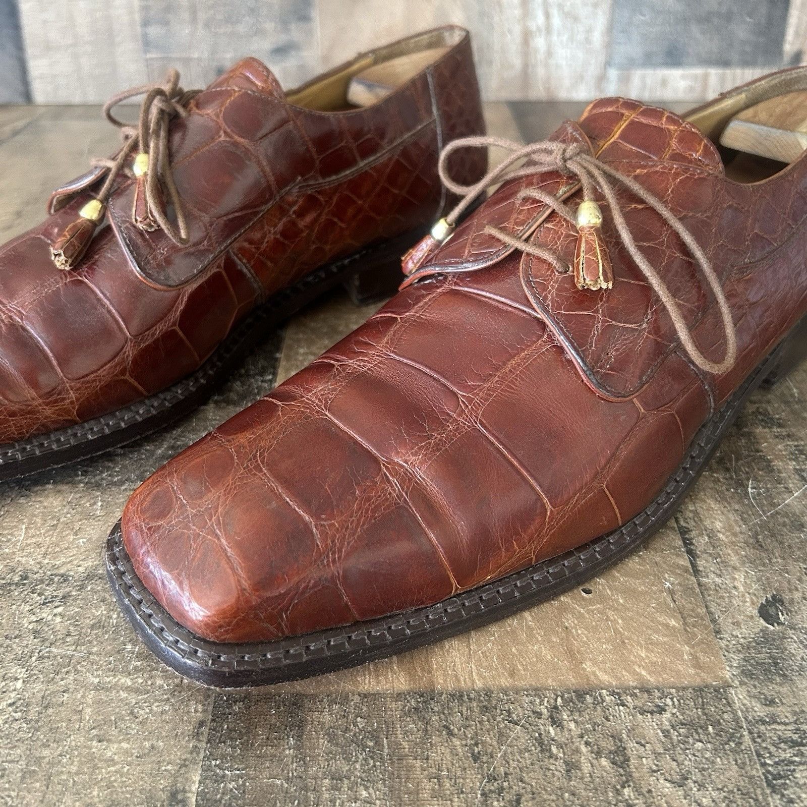 David Eden David Eden Square Toe Alligator Oxford Dress Shoes Mens 12 Size US 12 / EU 45 - 3 Thumbnail