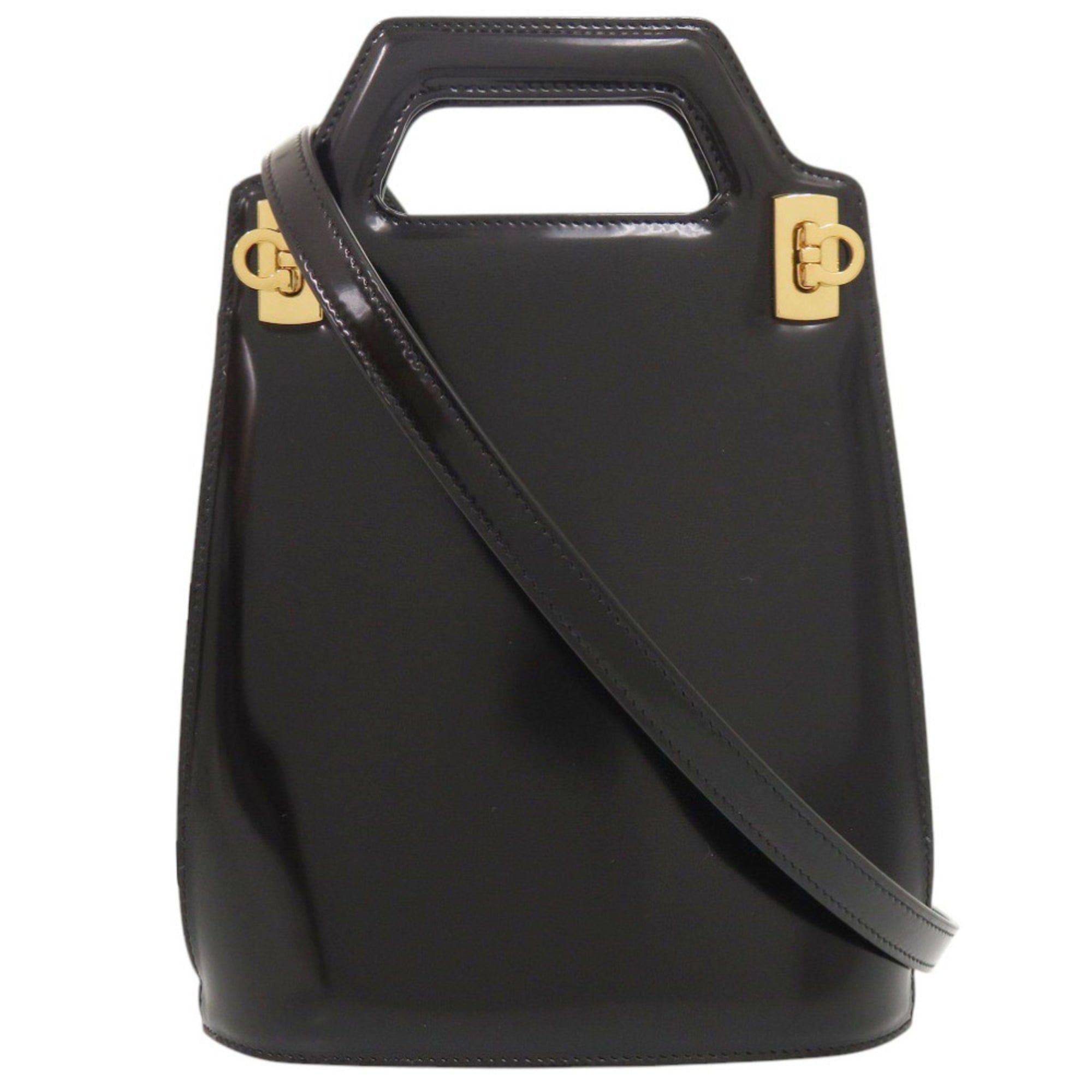 Salvatore Ferragamo Unused Salvatore Ferragamo Wanda Mini 2WAY Gancini 213494 Calf Leather Black Handbag 1390Salvatore Size ONE SIZE - 1 Thumbnail