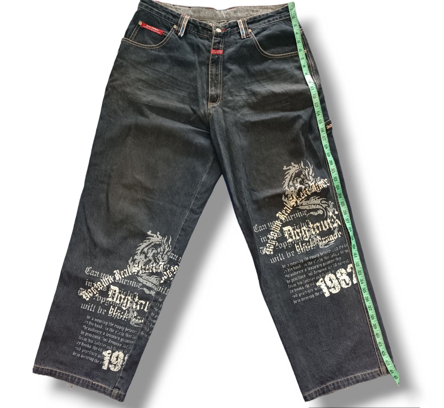 image of Hot Dogtown Black Dragon Baggy Flare ,dogtown Skateboards in Blue Black Faded, Men's (Size 38)