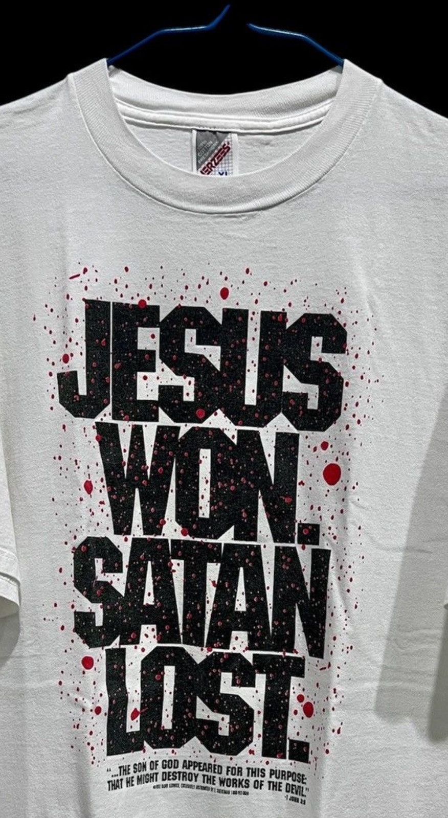 Vintage Vintage 90s JESUS Won Satan Lost God Bible Holy Tee XL Size US XL / EU 56 / 4 - 2 Thumbnail