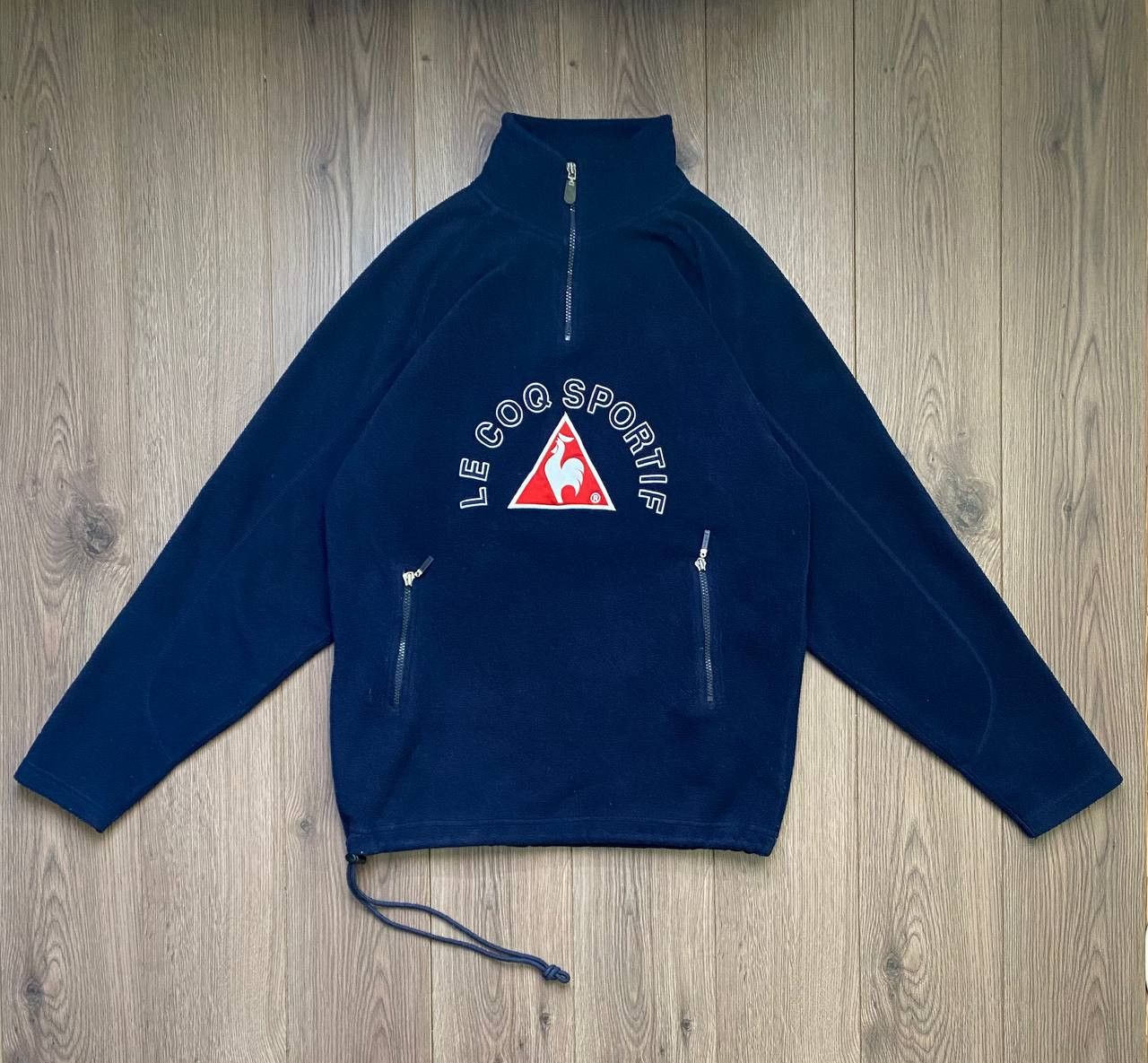 Vintage Le Coq Spotif Y2K Big Blue Logo Fleece Hoodie Size M