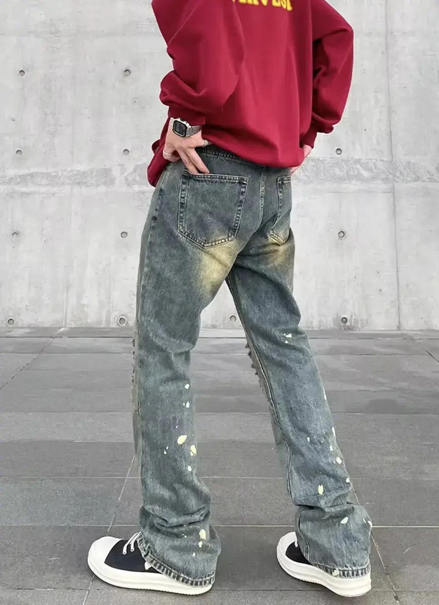 Japanese Brand Streetwear Design Skinny Ripped Straight Hole Jeans y2k Size US 32 / EU 48 - 3 Thumbnail