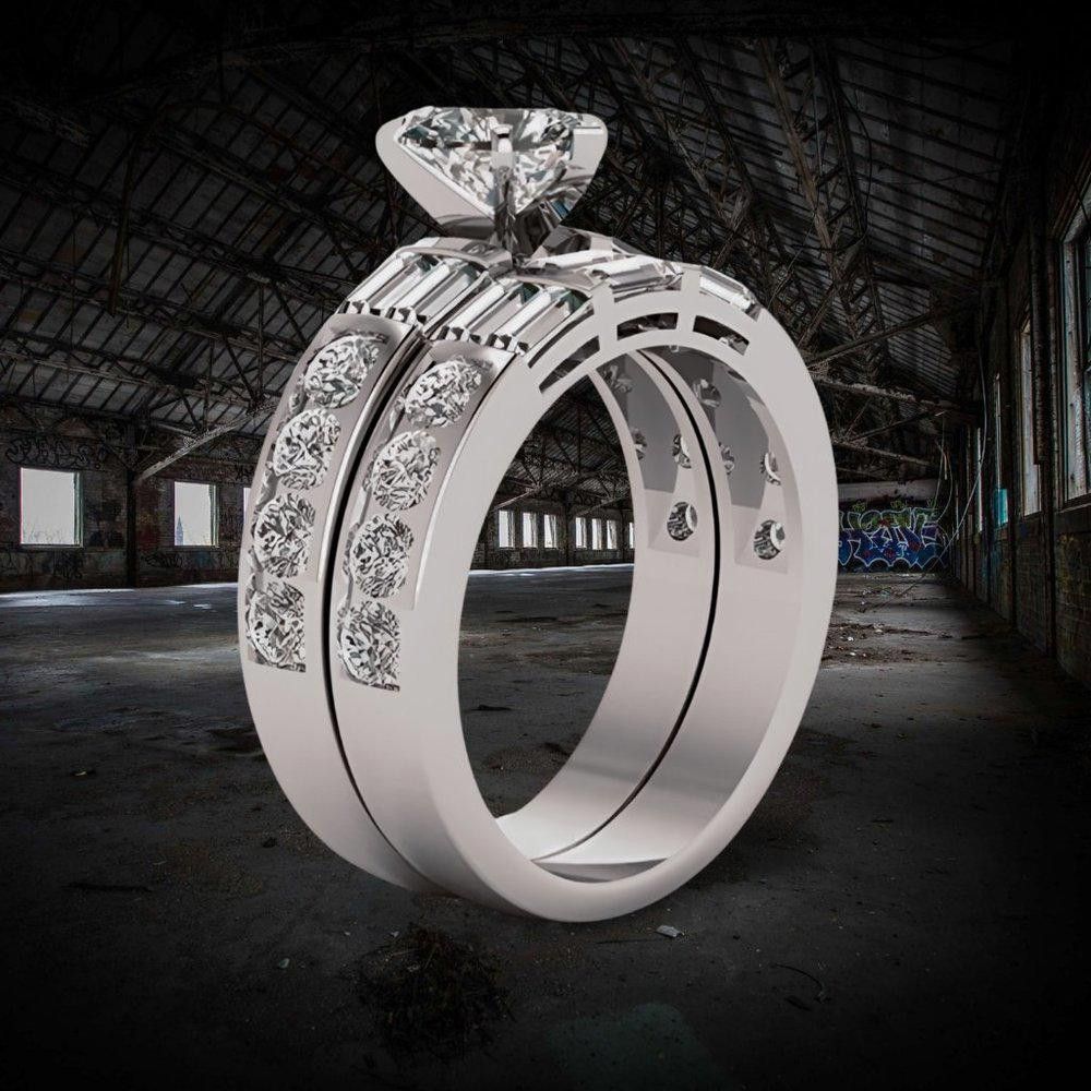 Designer 2pcs Heart Shaped Silver Engagement Ring Set - Size 5 Size ONE SIZE - 3 Thumbnail