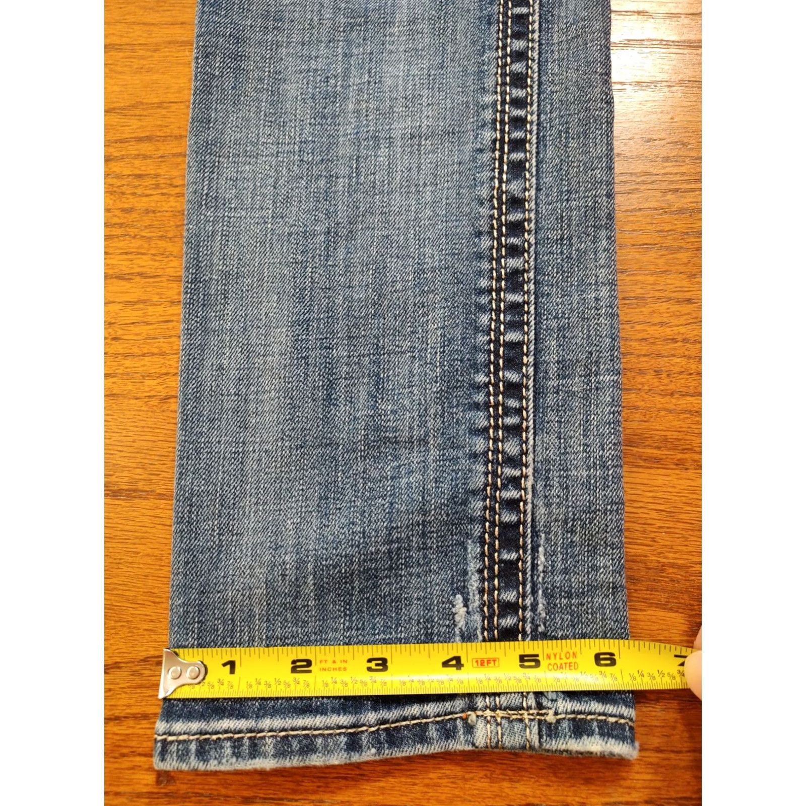 Vintage VINTAGE Rock Revival Gwen Skinny Jeans Denim Blue Thick Stitch Button Flap Womens 29x34 Size 29" - 7 Thumbnail