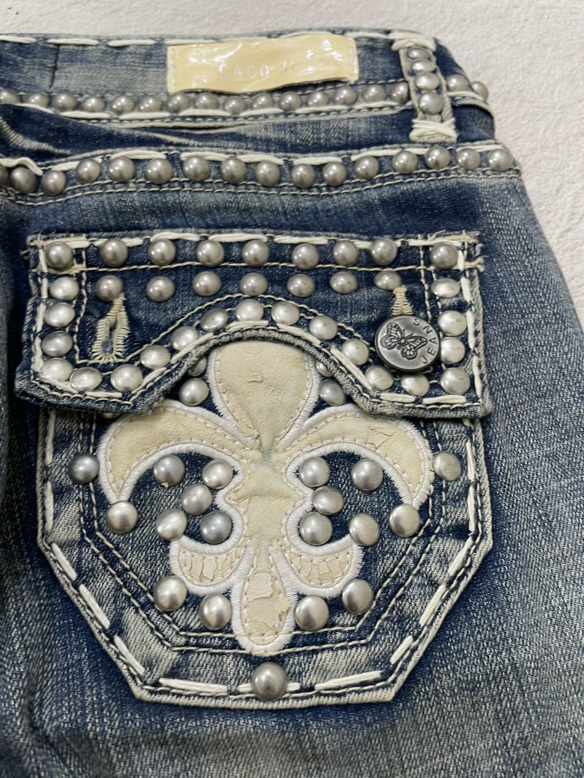 Japanese Brand 00s Studed Denim Embellished Y2K Designer Jeans Bling Pocket Size US 28 / EU 44 - 11 Thumbnail