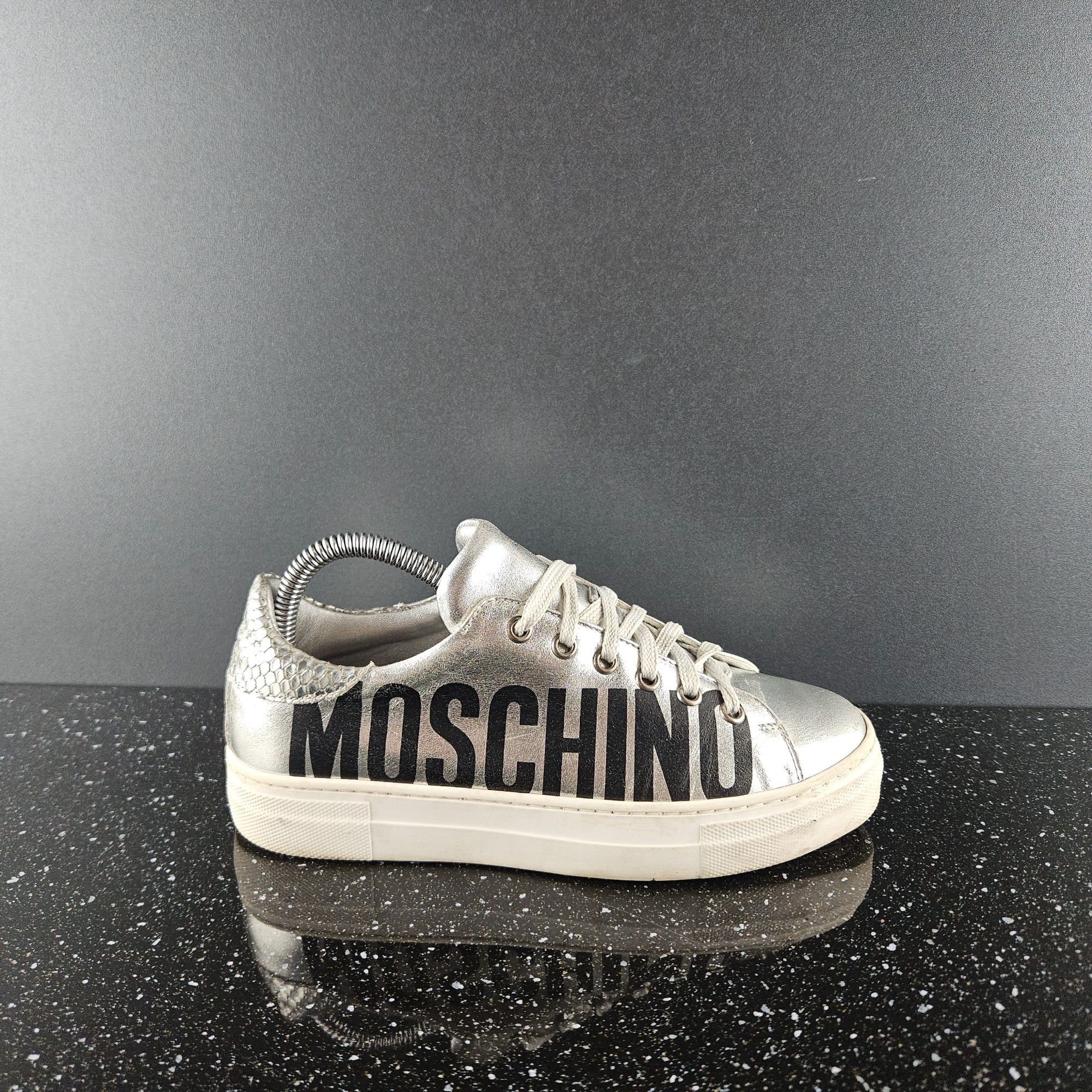 Moschino Moschino Teen Metallic Chrome Leather Sneakers (Y0112) Size US 6 / IT 36 - 1 Thumbnail