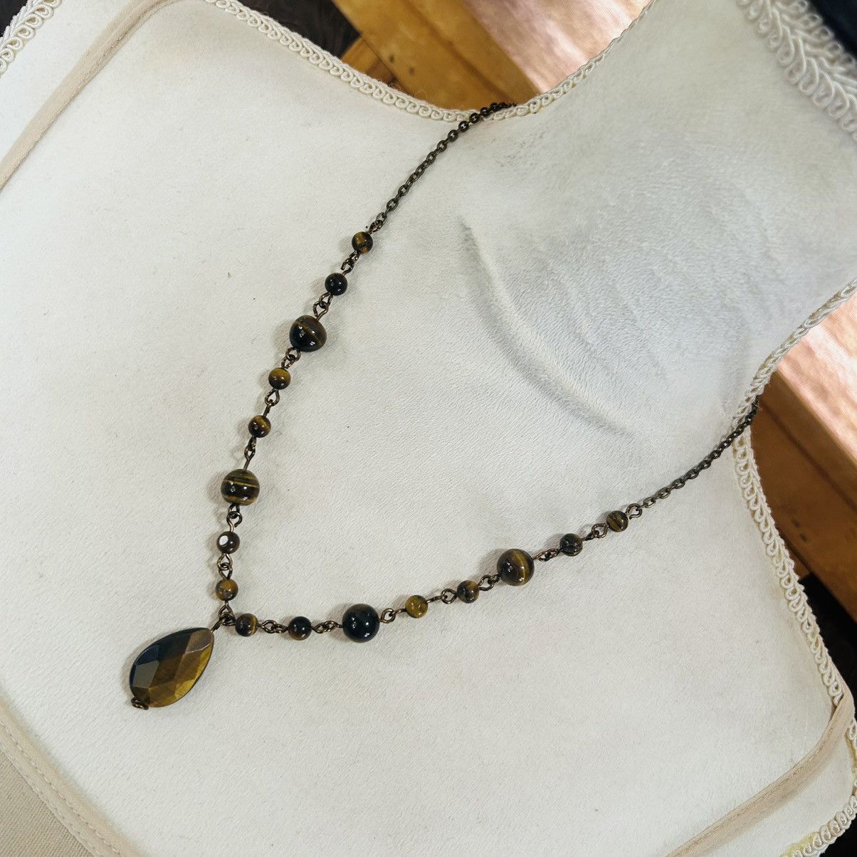 Handmade Handcrafted teardrop genuine stone tigers eye brass set Size ONE SIZE - 4 Thumbnail