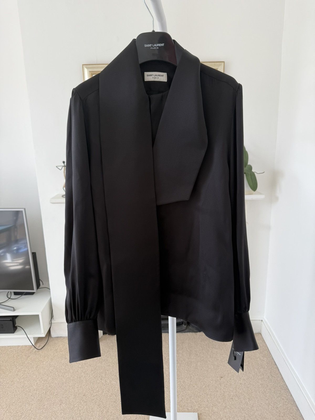 Saint Laurent Paris FW23 Saint Laurent Silk Lavalliere-Neck Shirt Noir Size US S / EU 44-46 / 1 - 2 Thumbnail