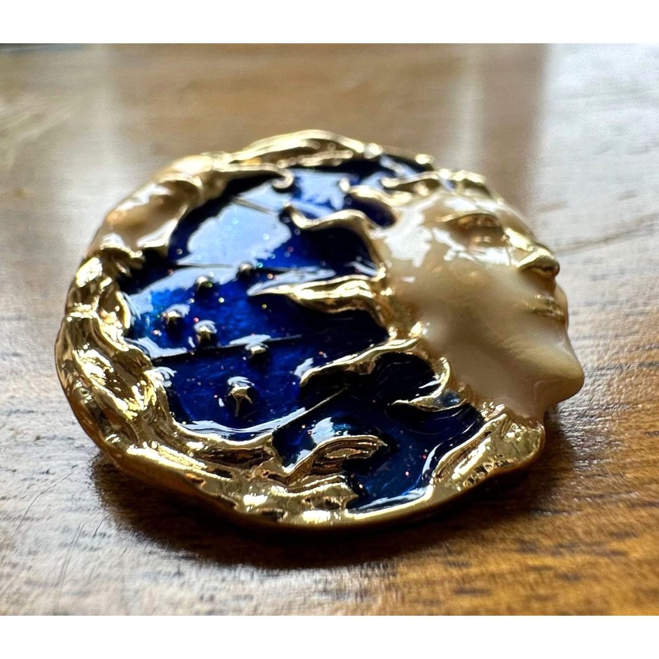 Handmade Celestial Moon Sun Brooch Pin New Gold Navy Yours is the Lig Size ONE SIZE - 10 Thumbnail