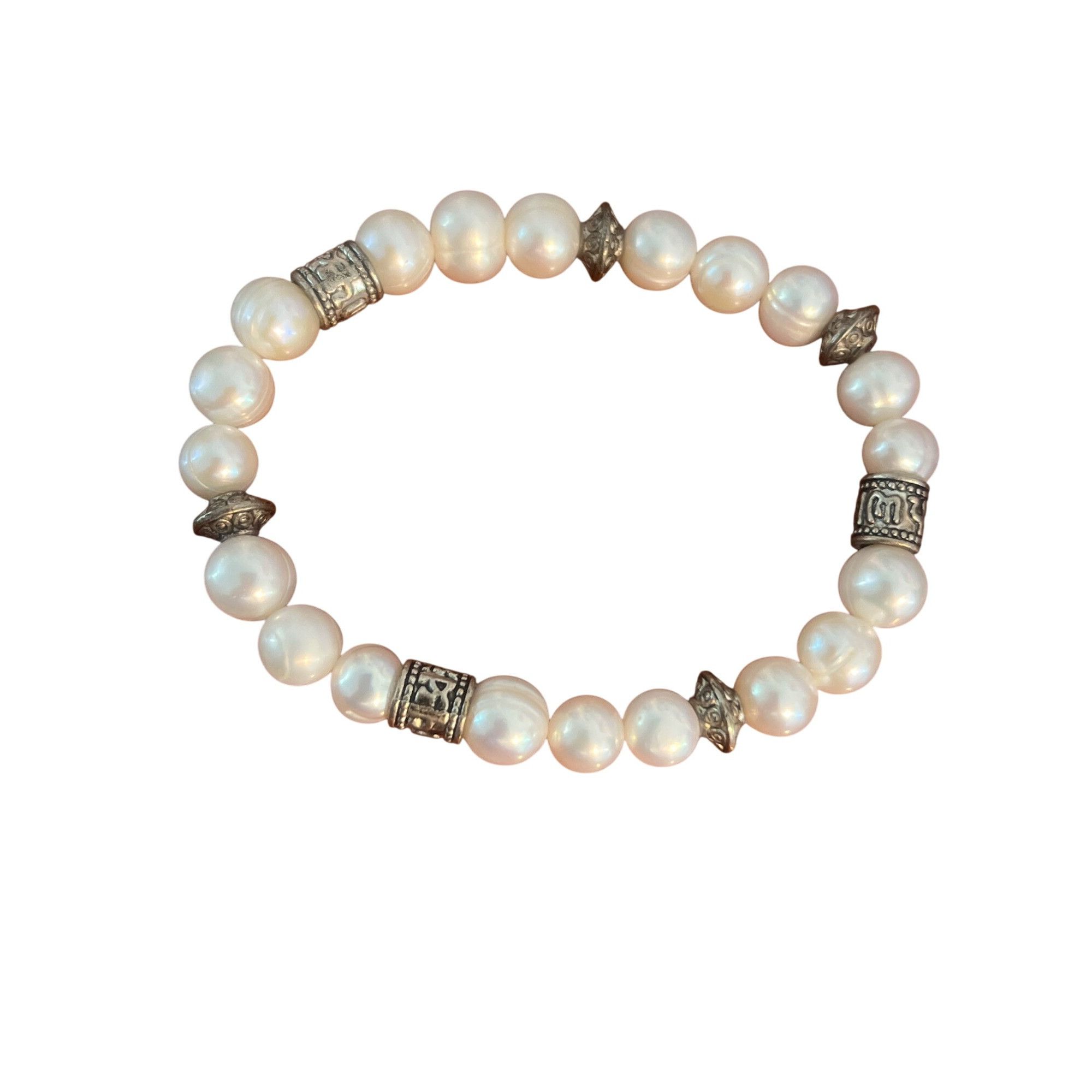 Other Vintage Freshwater Pearl Silver Tone Stretch Bracelet Stack Size ONE SIZE - 1 Thumbnail