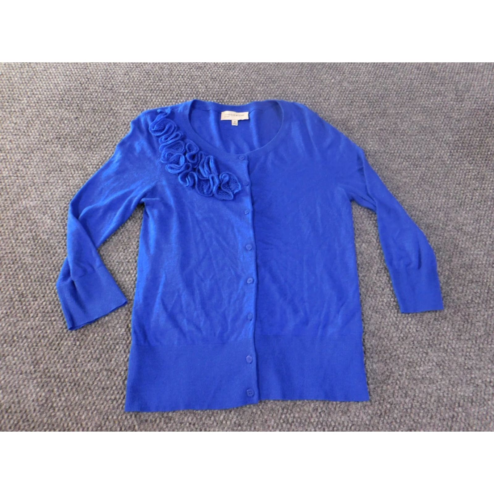 Jones New York Jones New York Cardigan Sweater Womens Medium Blue Sport Knit Open-Knit Round Neck Pullover Cotton Rayon Classic Logo Size M / US 6-8 / IT 42-44 - 2 Thumbnail