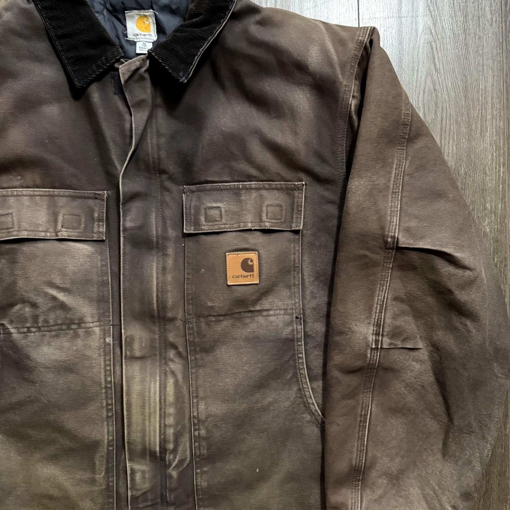 Carhartt VINTAGE Carhartt Coat Brown Mens XLT Duck Canvas Work Wear Faded Distressed Parka Full Zip Insulated Lined Pockets Mens Size US XL / EU 56 / 4 - 3 Thumbnail