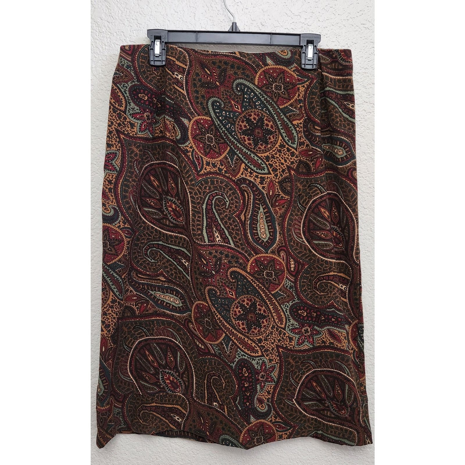 Other Briggs New York Brown Green Paisley Print A Line Skirt 14 Size 36" / US 14 / IT 50 - 1 Thumbnail