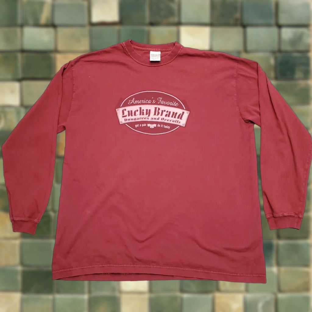Lucky Brand VINTAGE Lucky Brand Shirt Mens L Red Long Sleeve Crewneck Dungarees Logo Graphic USA Mens Size US L / EU 52-54 / 3 - 1 Thumbnail