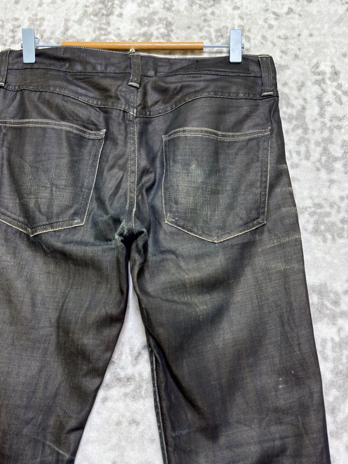 Vintage Vintage Back Number Waxed Black Distressed Denim Jeans Size US 31 - 11 Thumbnail