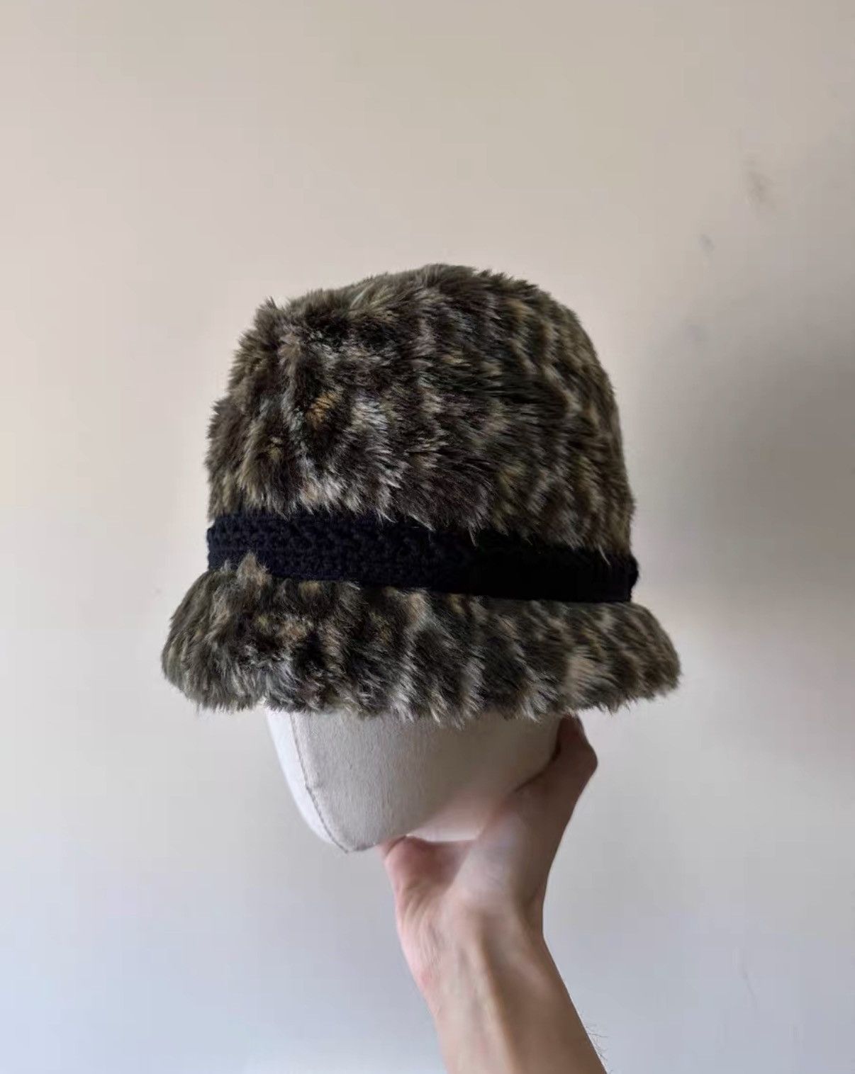 Number (N)ine Number (N)ine Leopard Print Furry Fedora / Bucket Hat K7 Size ONE SIZE - 1 Thumbnail