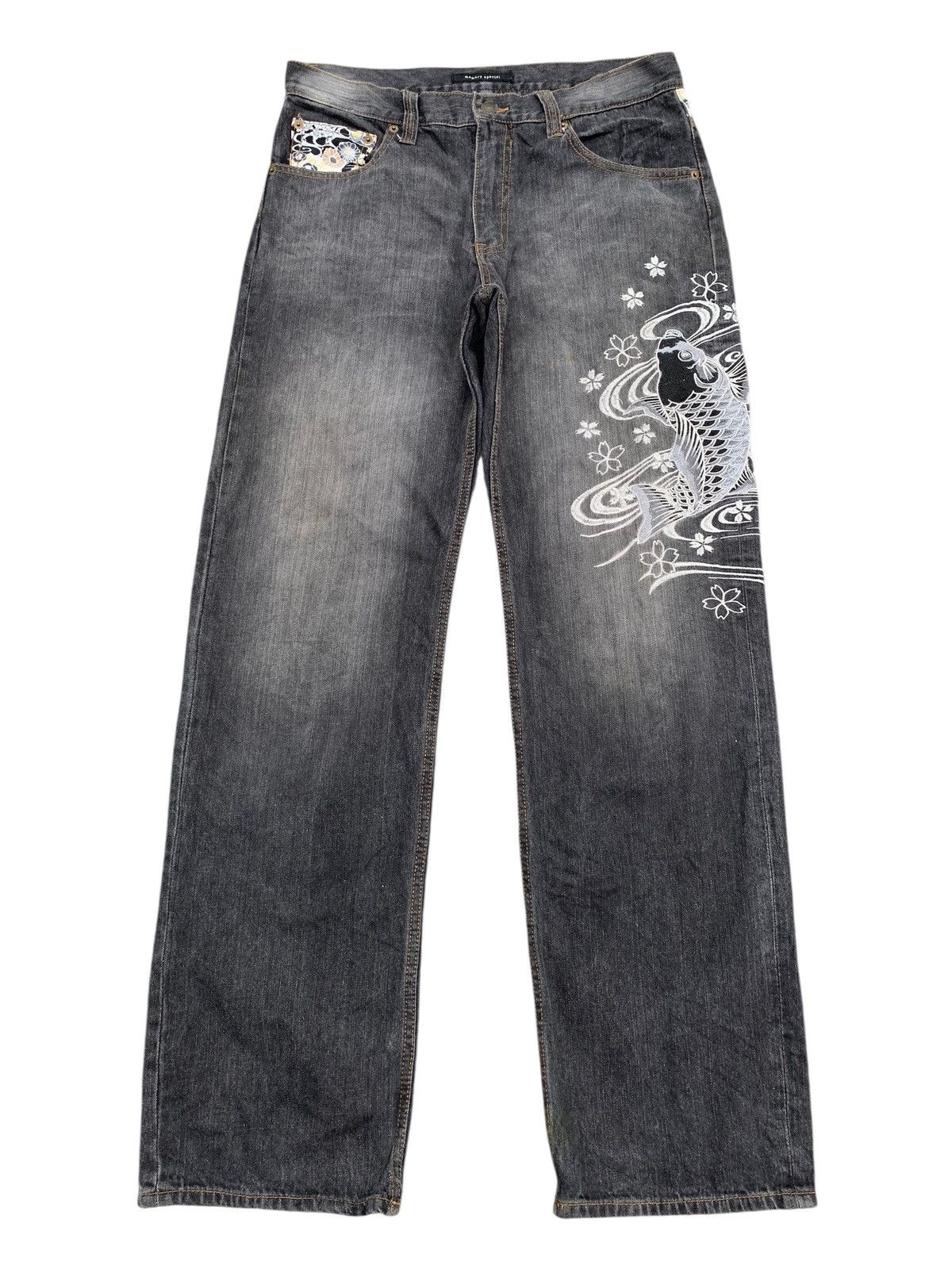 Karakuri Tamashii JAPANESE DOMINATE FISH KOI EMBROIDERED LIKE KARAKURI DENIM Size US 33 - 3 Thumbnail