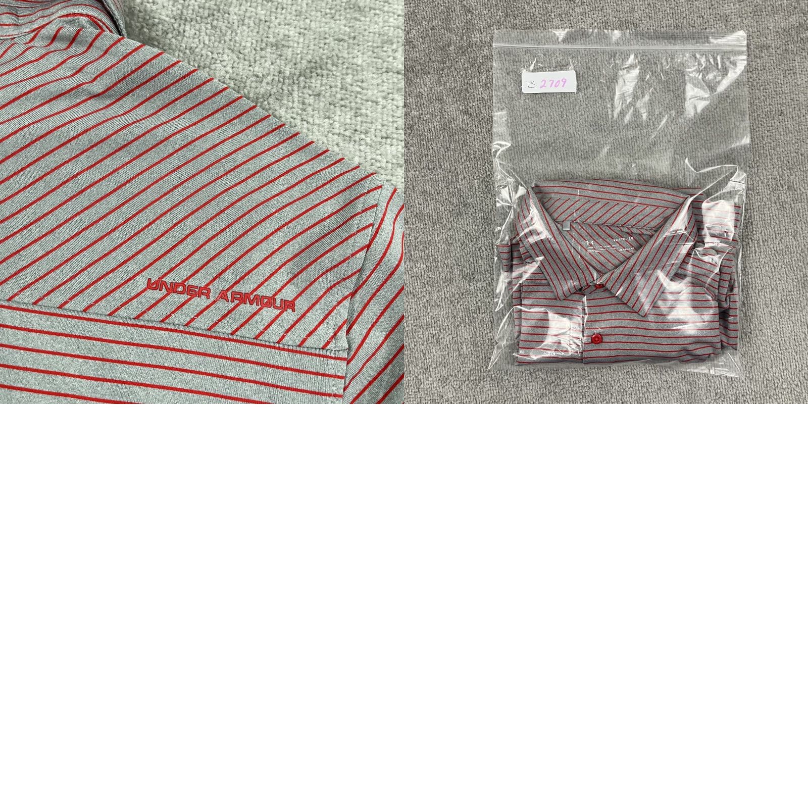 Under Armour Under Armour Polo Shirt Mens Large Gray Red Striped Heatgear Performance Golf Size US L / EU 52-54 / 3 - 8 Thumbnail