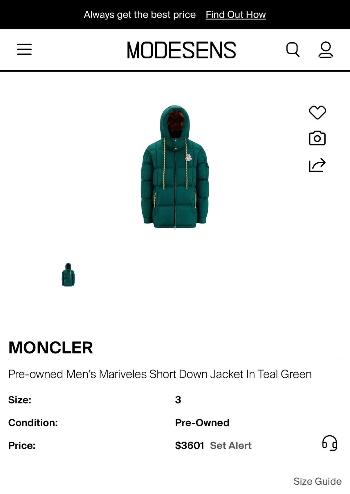 Moncler MONCLER MARIVELES GIUBBOTTO DOWN JACKET (GREEN) Size US L / EU 52-54 / 3 - 2 Thumbnail