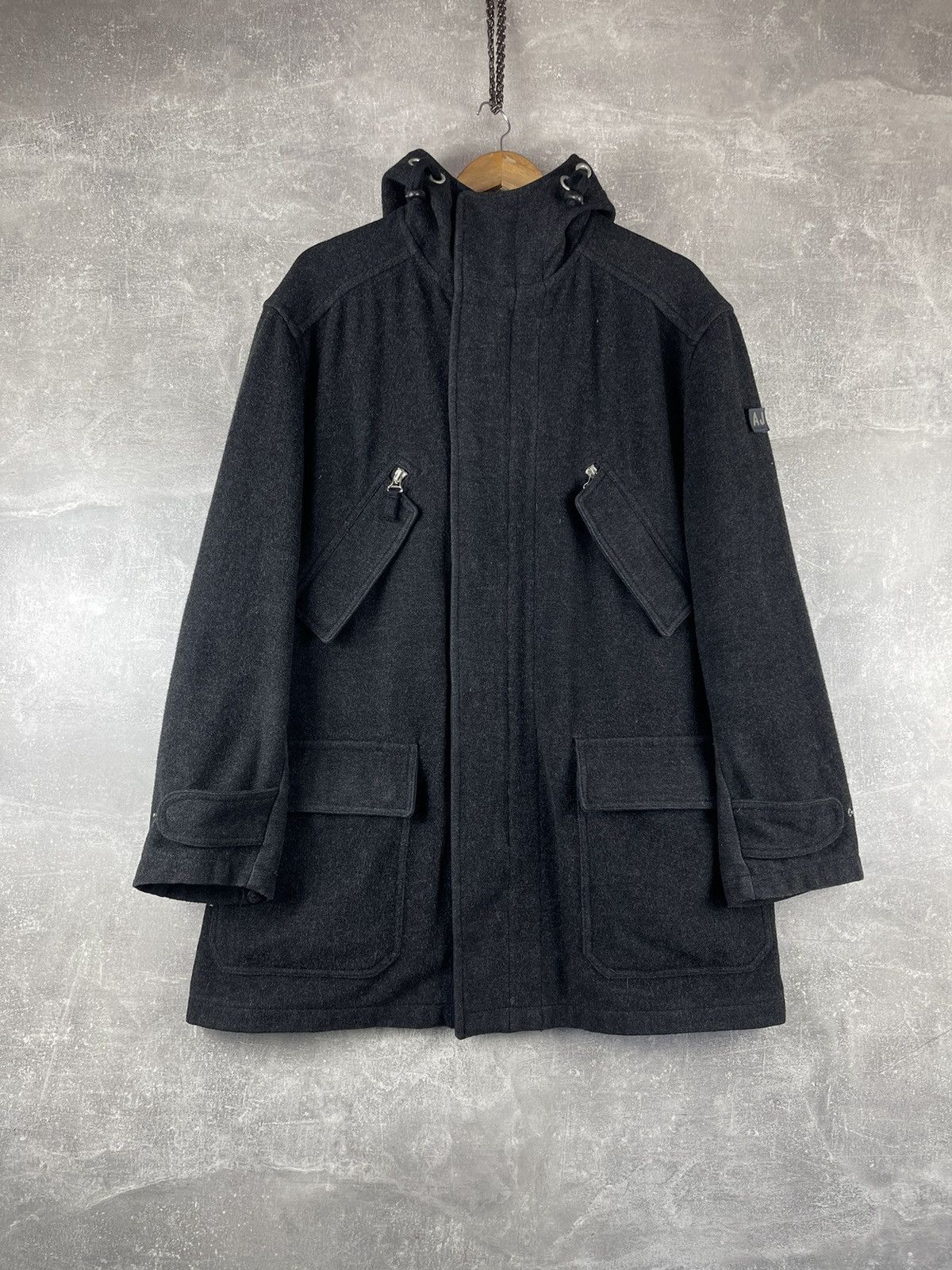 Armani Armani Jeans Vintage Hooded Wool Field Coat Dark Grey Size US L / EU 52-54 / 3 - 6 Thumbnail