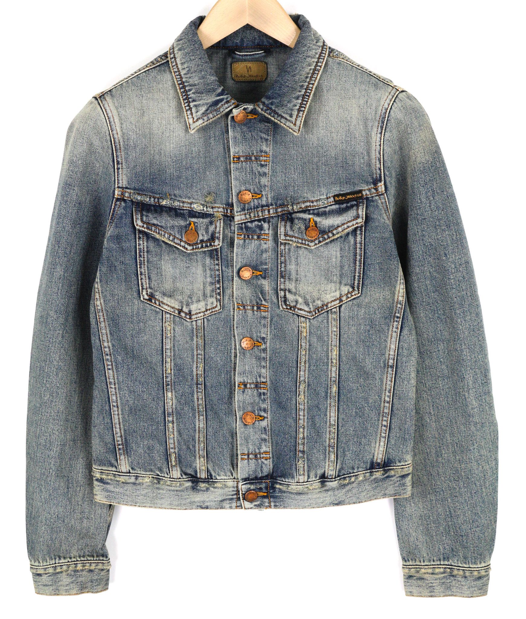 Nudie Jeans BILLY S Shimmering Indigo Washed Ripped Polo Jacket 82484 Size US S / EU 44-46 / 1 - 1 Thumbnail