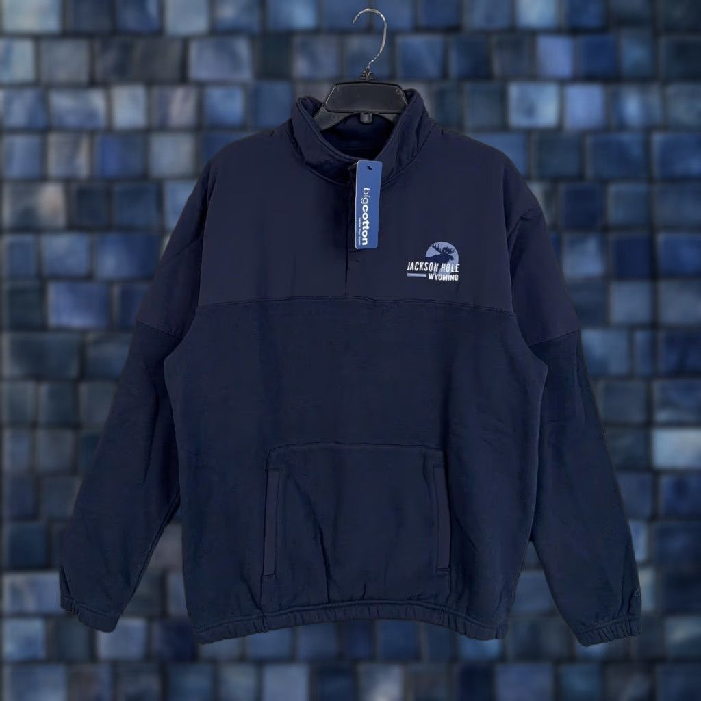 Vintage bigcotton Jackson Hole Sweatshirt Mens L Blue Mock Neck Fleece Kangaroo Pocket Wyoming NWT Size US L / EU 52-54 / 3 - 1 Thumbnail