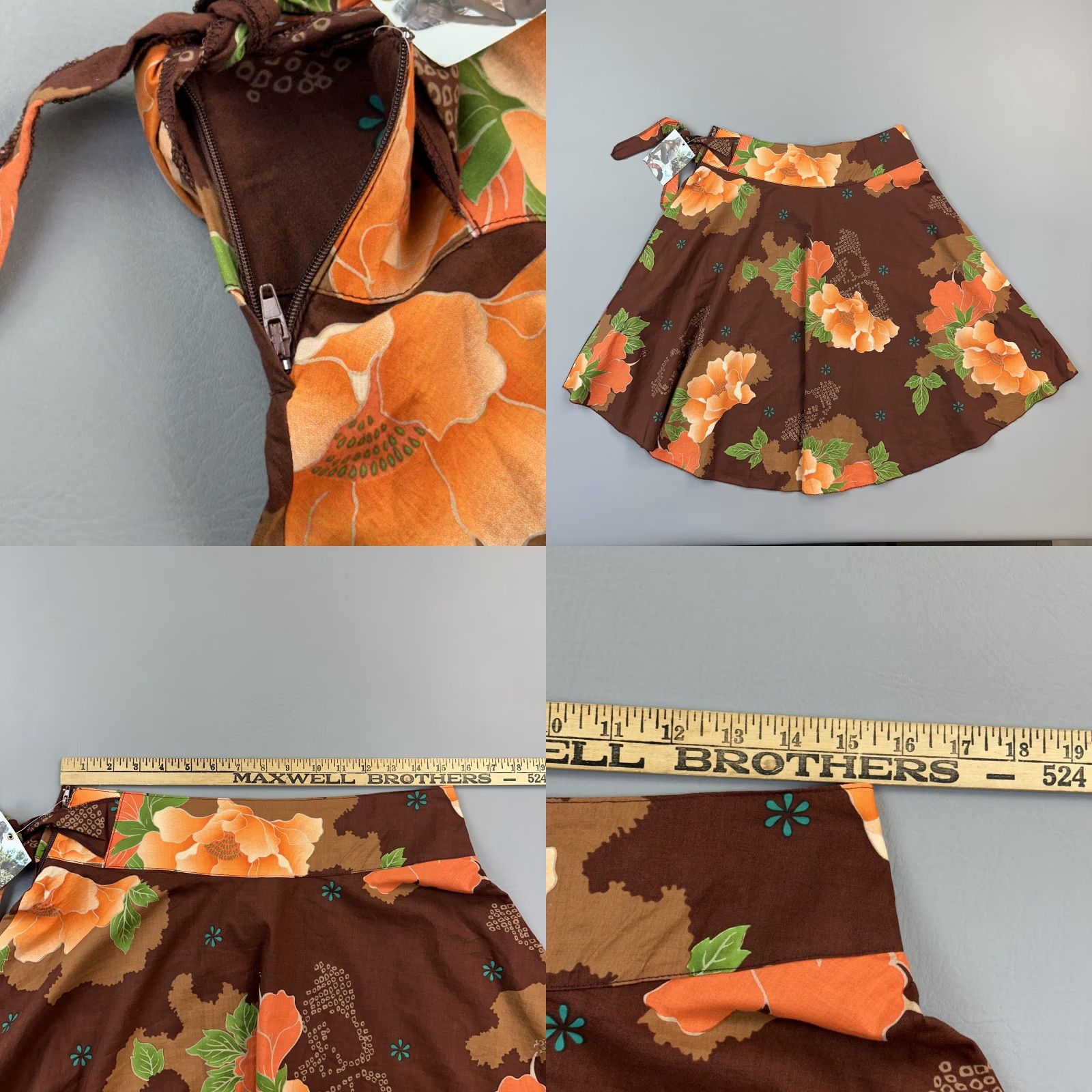 Vintage Roxy Skirt Women's 3 Brown Floral Kona Coast Boho Beach Festival Y2K Deadstock Size 26" / US 2 / IT 38 - 8 Thumbnail