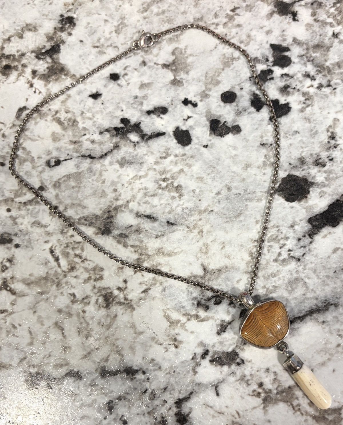 Vintage Sterling Trilobite + Bone Pendant & Chain 925 Silver