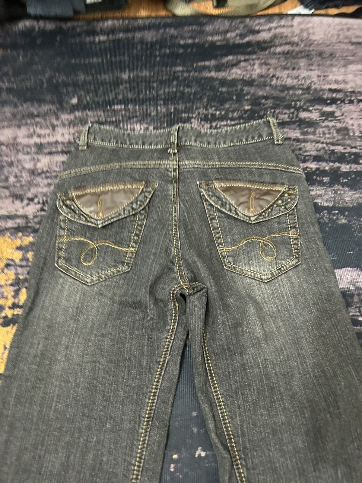 Japanese Brand 🔥🇯🇵 MASAKIMATSUSHIMA Japan Leather Pocket Flare Jeans Size US 27 - 7 Thumbnail