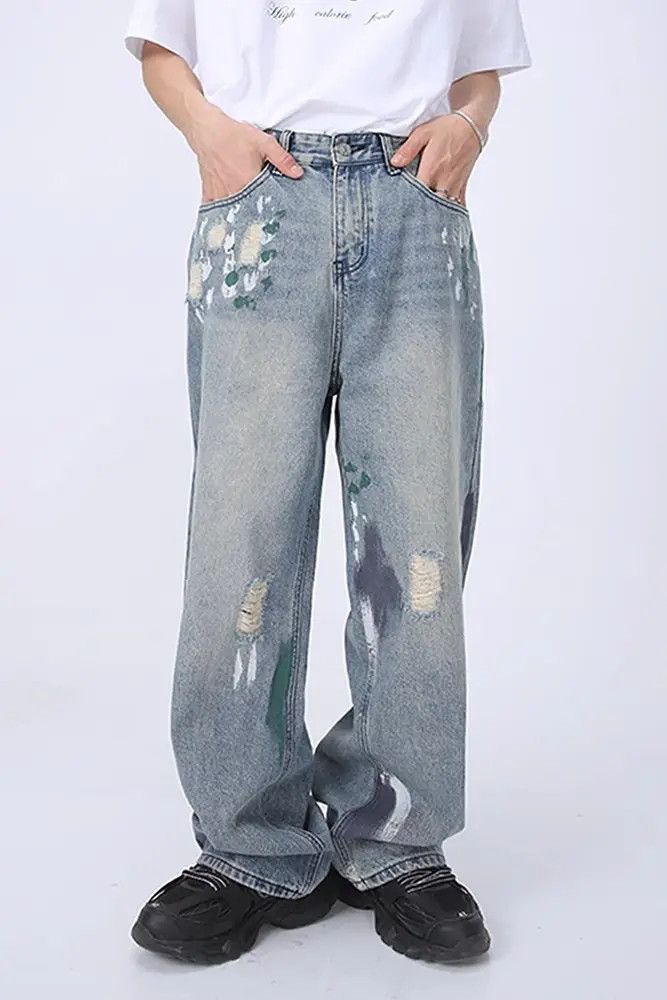Japanese Brand Retro loose wide leg ripped jeans Size US 34 / EU 50 - 5 Thumbnail