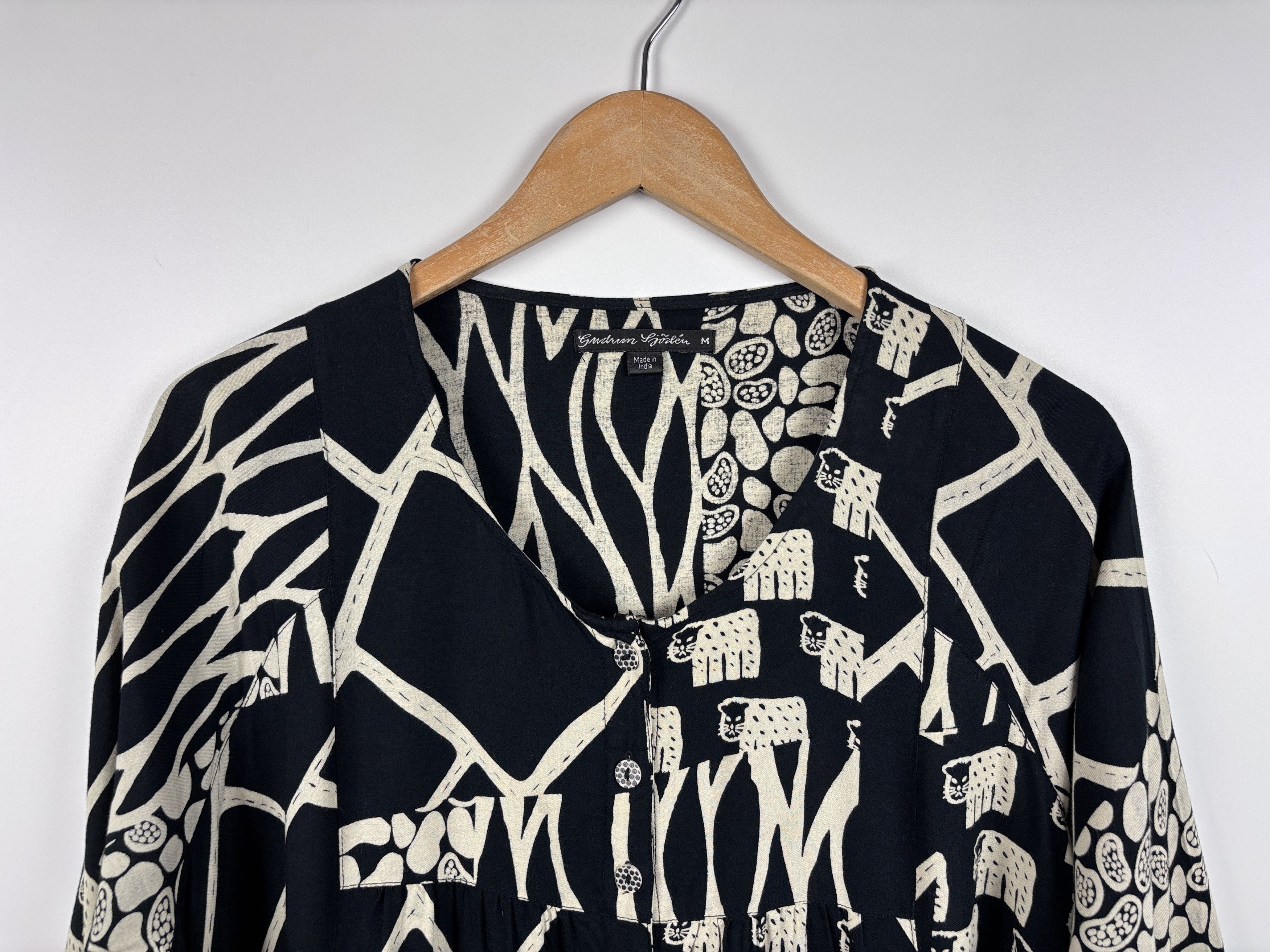 Gudrun Sjoden Gudrun Sjoden Animal Print Button Shirt Tunic Black Beige M Size M / US 6-8 / IT 42-44 - 2 Thumbnail