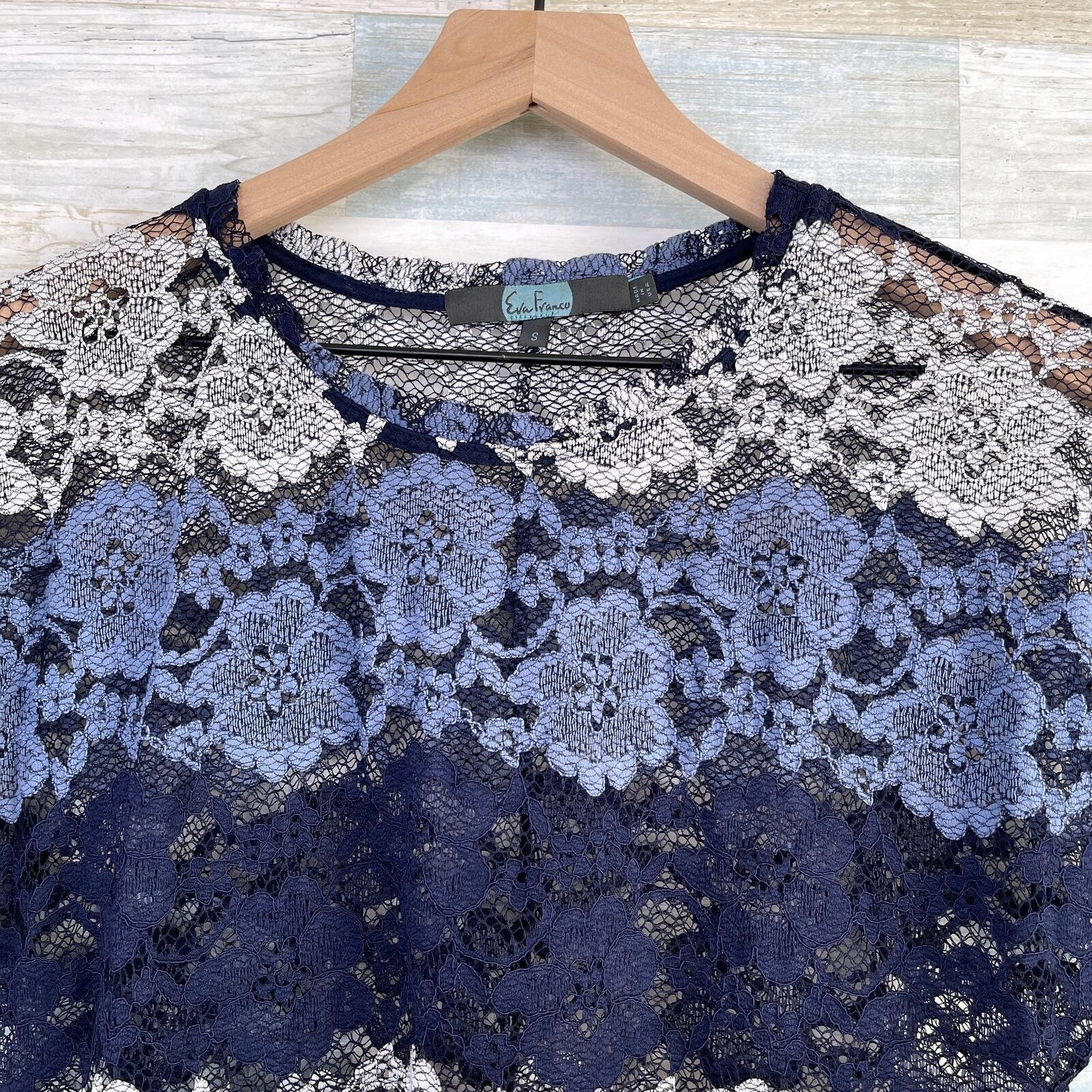 Eva Franco Eva Franco Floral Lace Peplum Top Blue Striped Sheer Small Size S / US 4 / IT 40 - 2 Thumbnail