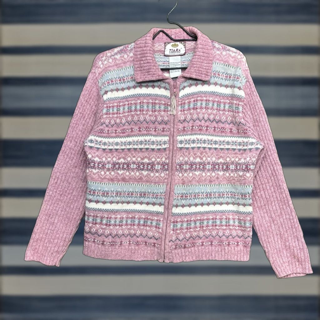 Vintage VINTAGE Tiara International Sweater Womens XL Pink Full Zip Cardigan Raglan Knit Winter Classic Retro Y2K Size XL / US 12-14 / IT 48-50 - 1 Thumbnail