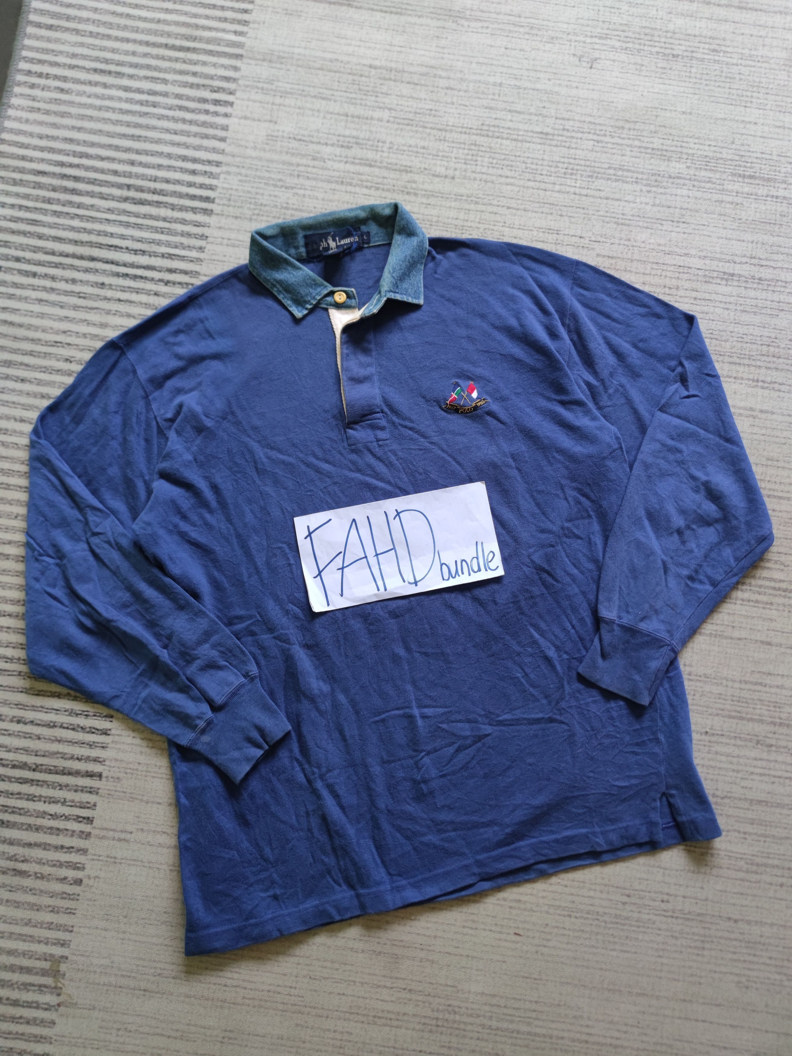 Ralph Lauren 1988 Ralph Lauren Cross Flag Denim Collar Polo Size US L / EU 52-54 / 3 - 6 Thumbnail