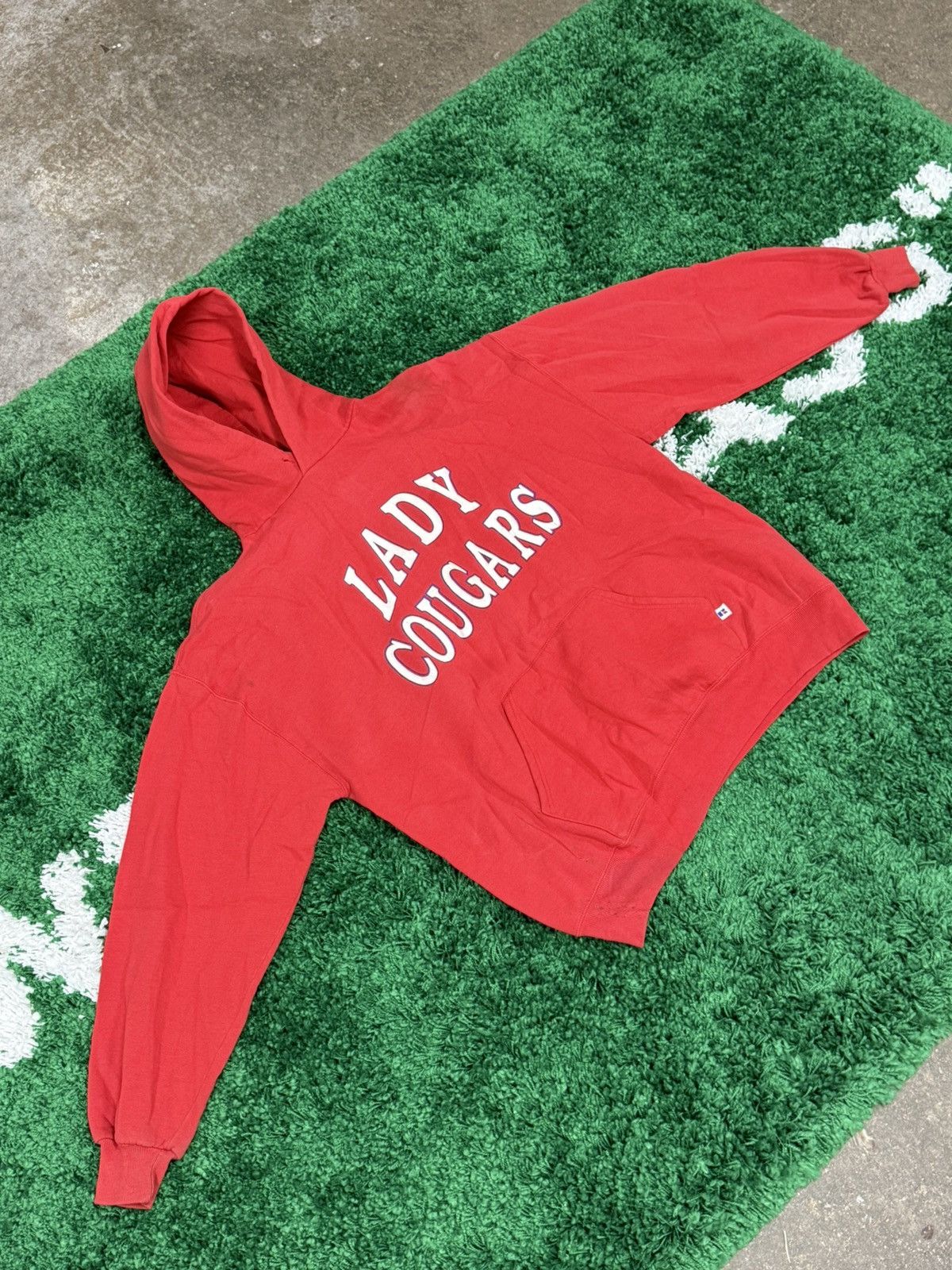Vintage University Houston Lady Cougar Hoodie Russell Red TX
