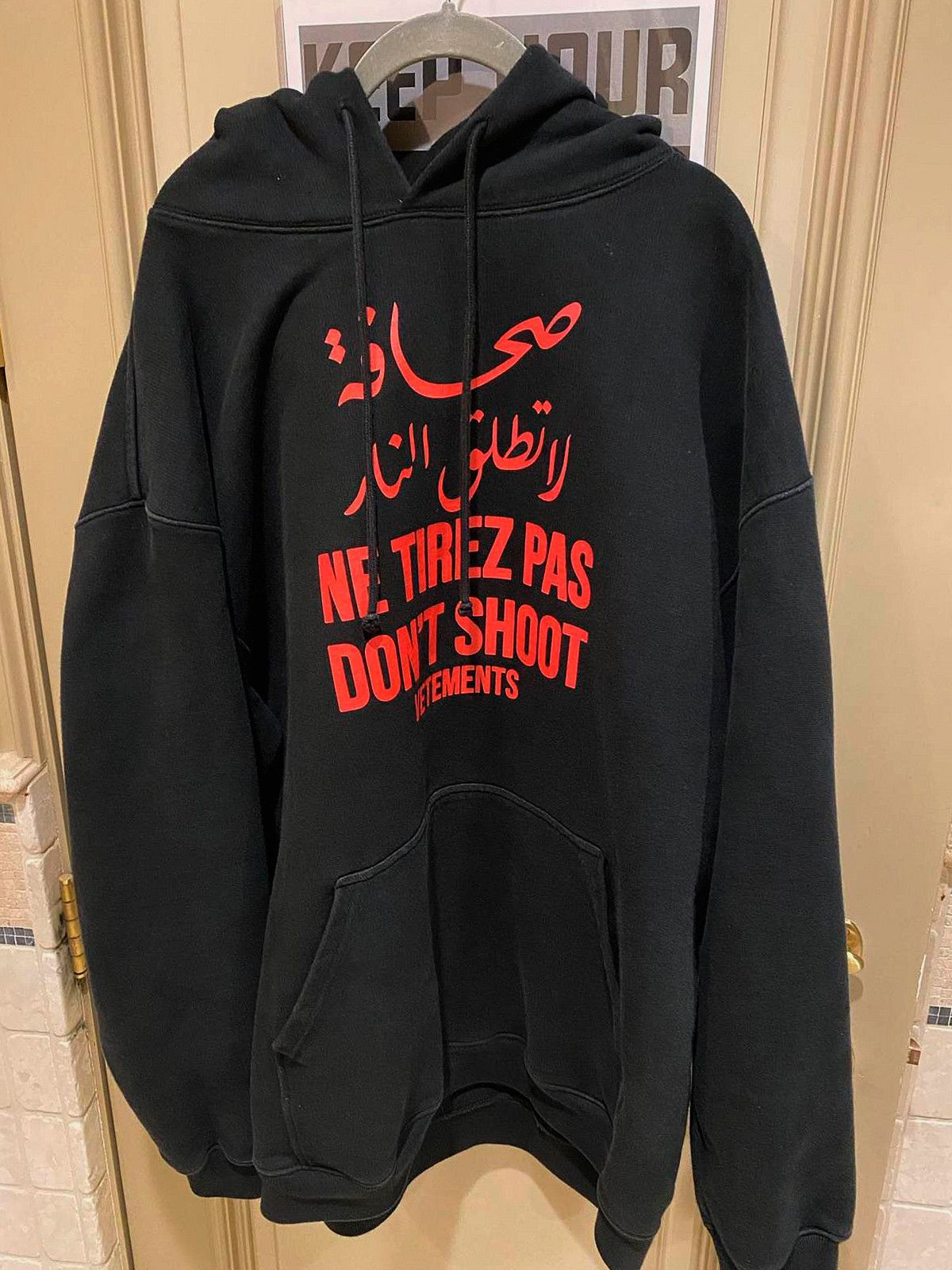 image of Vetements Don’T Shoot Hoodie in Black, Men's (Size XL)