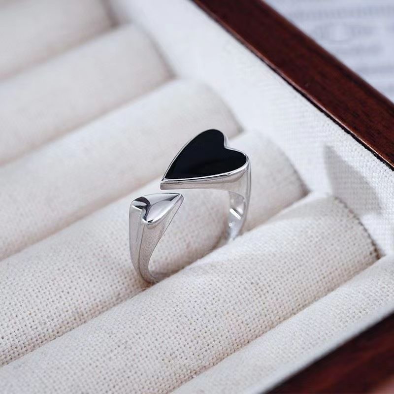 Jewelry Black Vintage Open Heart Ring Size ONE SIZE - 1 Thumbnail