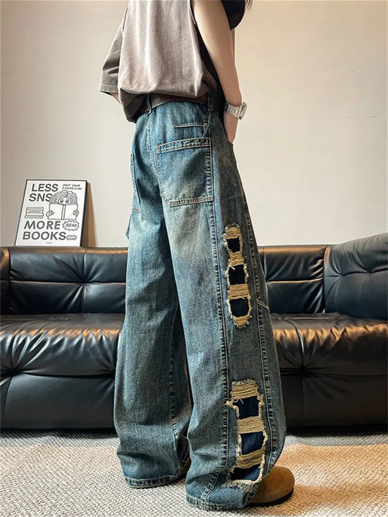 Japanese Brand Retro loose ripped edge slightly flared jeans Size US 32 / EU 48 - 3 Thumbnail