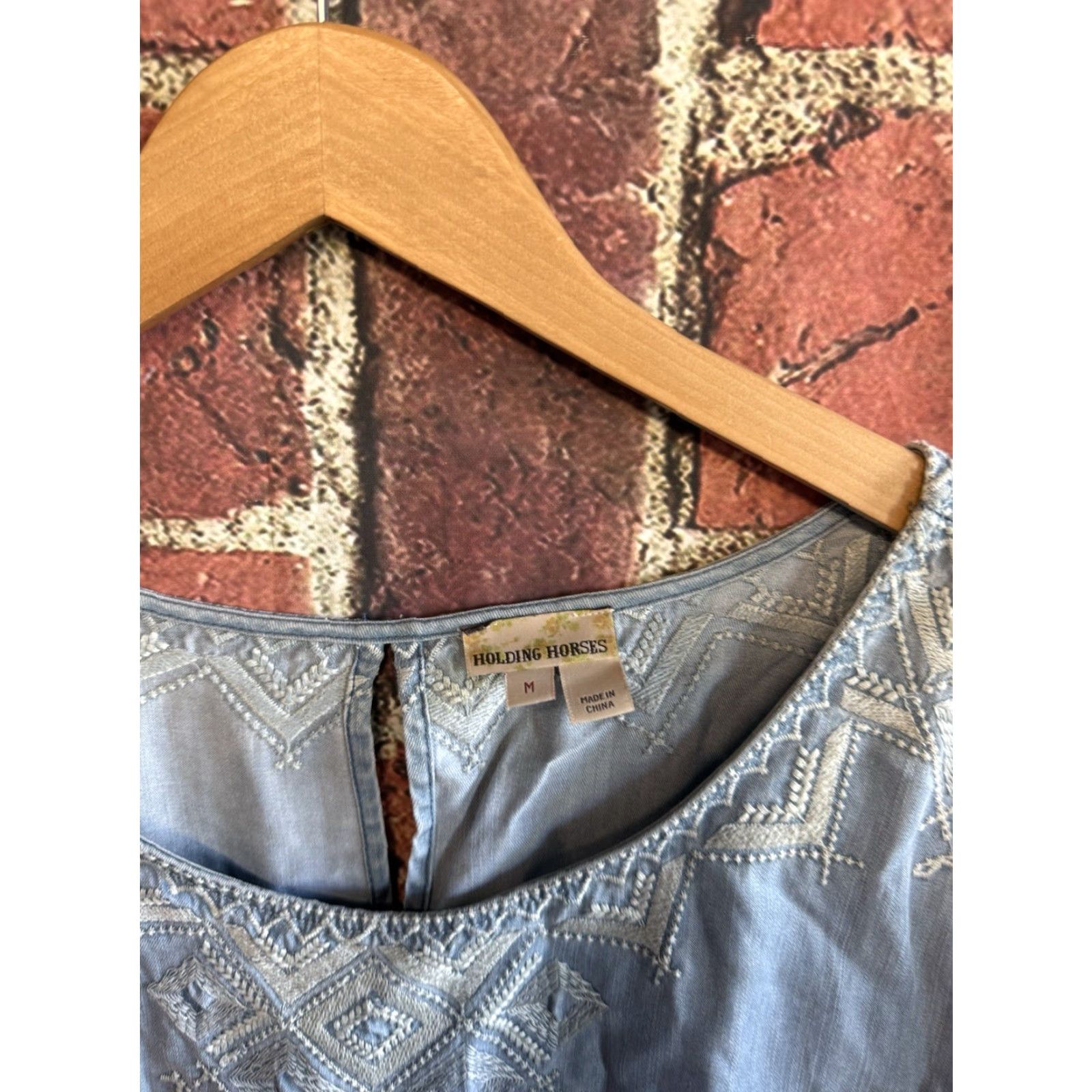 Denime Holding Horses Denim Shirt Women Blue Short Sleeve Medium Size M / US 6-8 / IT 42-44 - 3 Thumbnail
