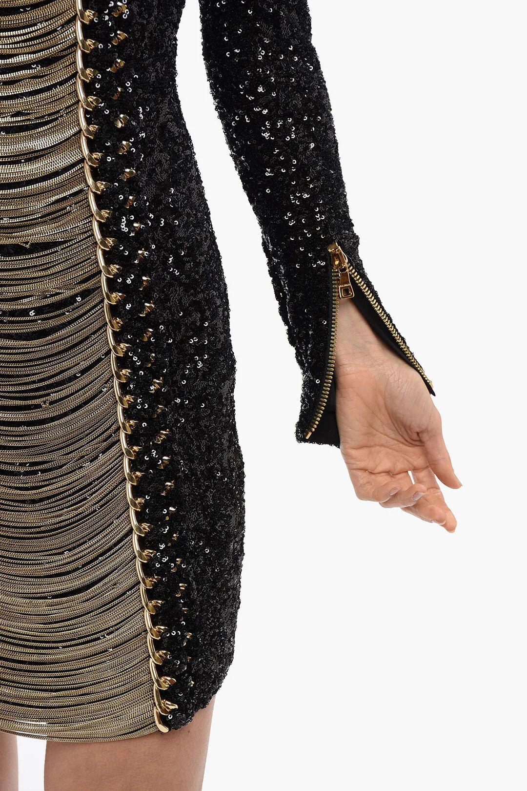 Balmain og1mm0326 Chains Sequin Dress in Black Size M / US 6-8 / IT 42-44 - 4 Thumbnail