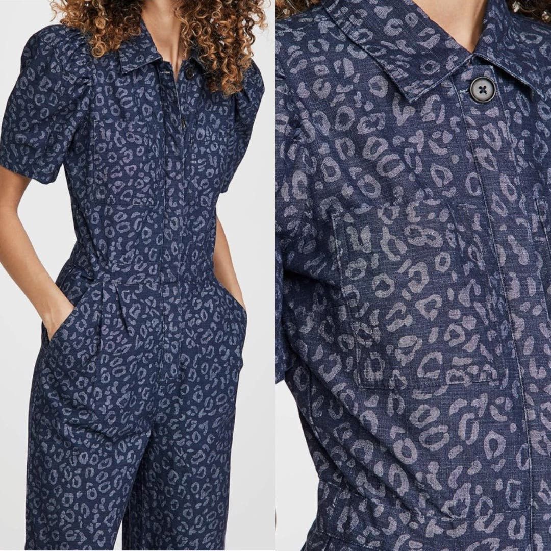 image of Joie | NWT Morgen Blue Denim Leopard Print Jumpsuit 2, Women's (Size 26)
