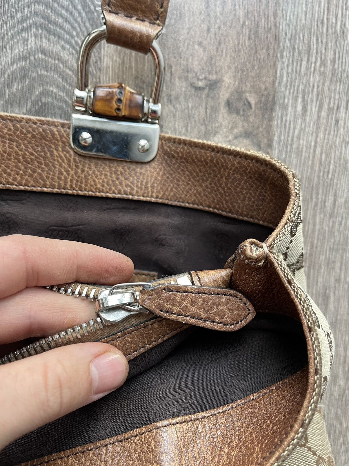 Gucci ❤️Gucci Brown Canvas vintage monogram leather bag women Size ONE SIZE - 15 Thumbnail