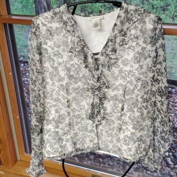 Laura Ashley Laura Ashley Sheer Floral Ruffled Lined Button Down Long Sle Size L / US 10 / IT 46 - 2 Thumbnail