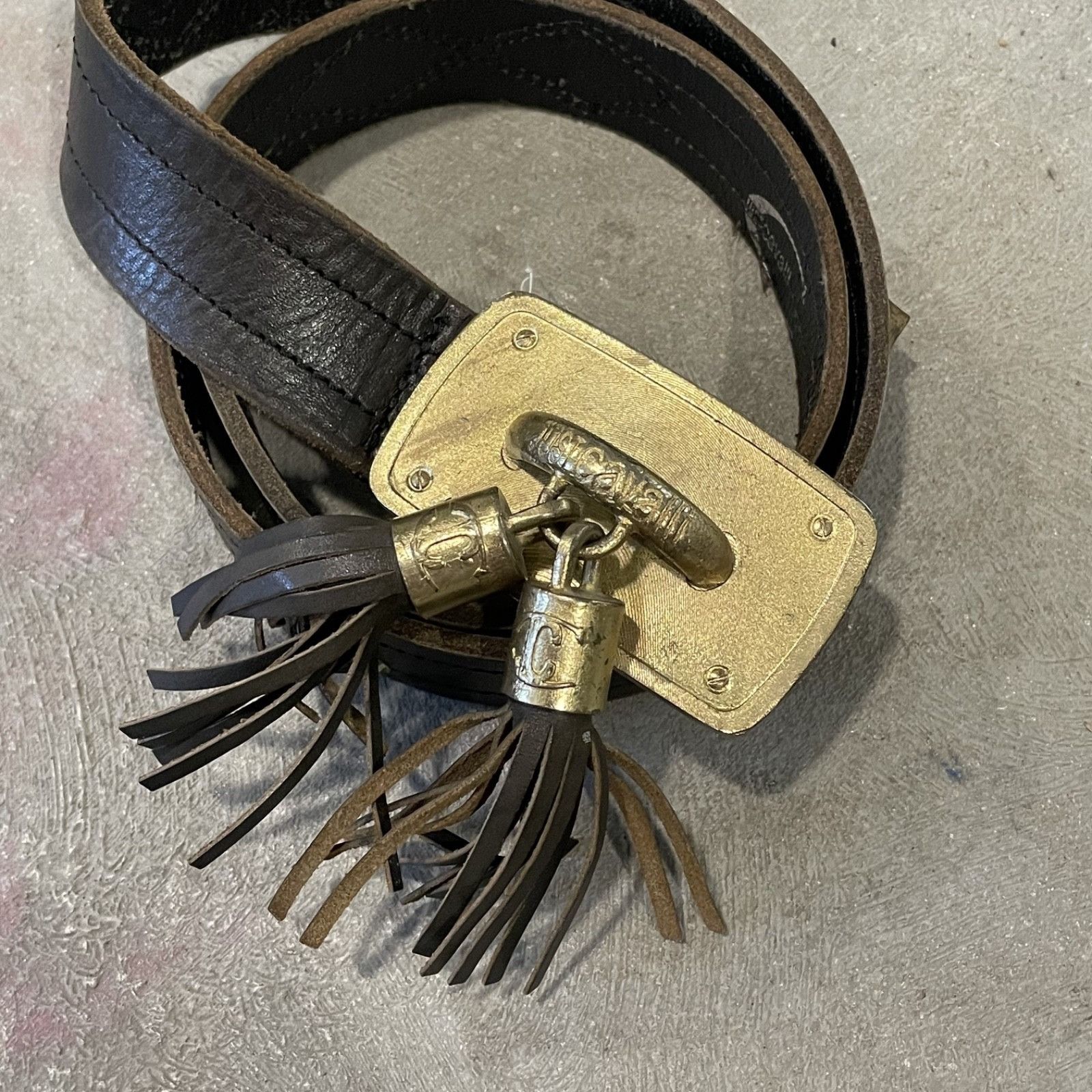 Just Cavalli Just Cavalli Y2K Brown Leather Belt Brass Buckle Logo 9372AC Size ONE SIZE - 2 Thumbnail