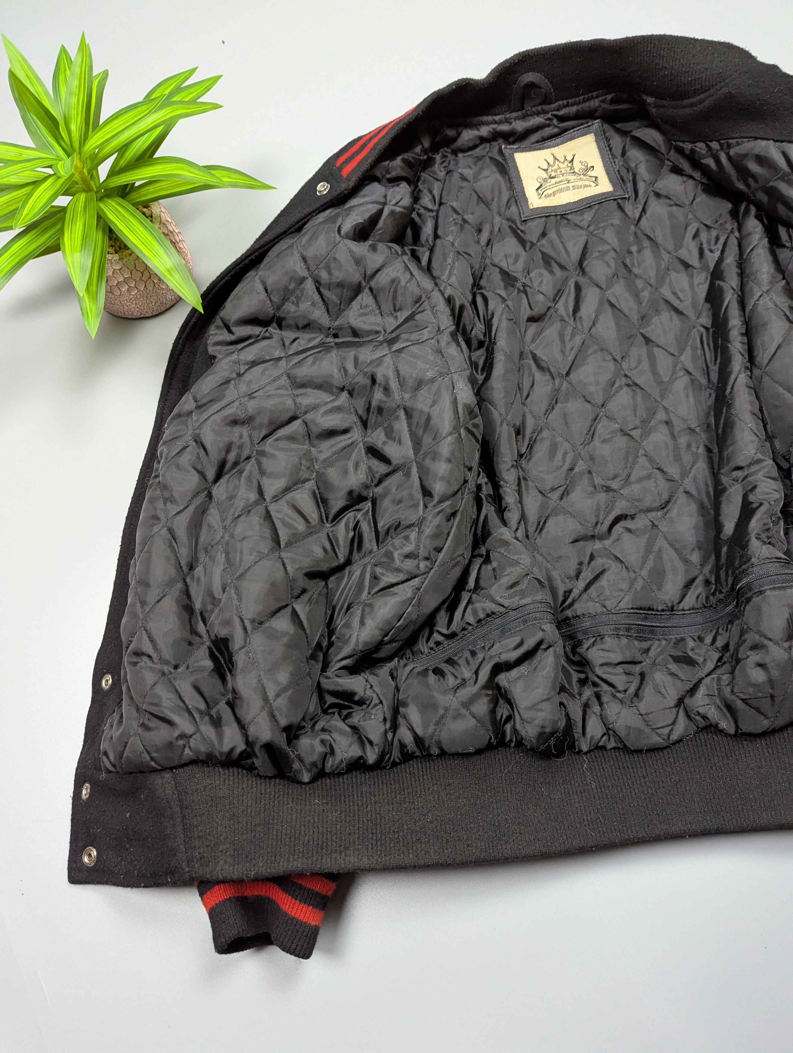 Vintage Rockabilly VTG 80s Wool Leather Black Bomber Varsity Jacket Size US L / EU 52-54 / 3 - 7 Thumbnail