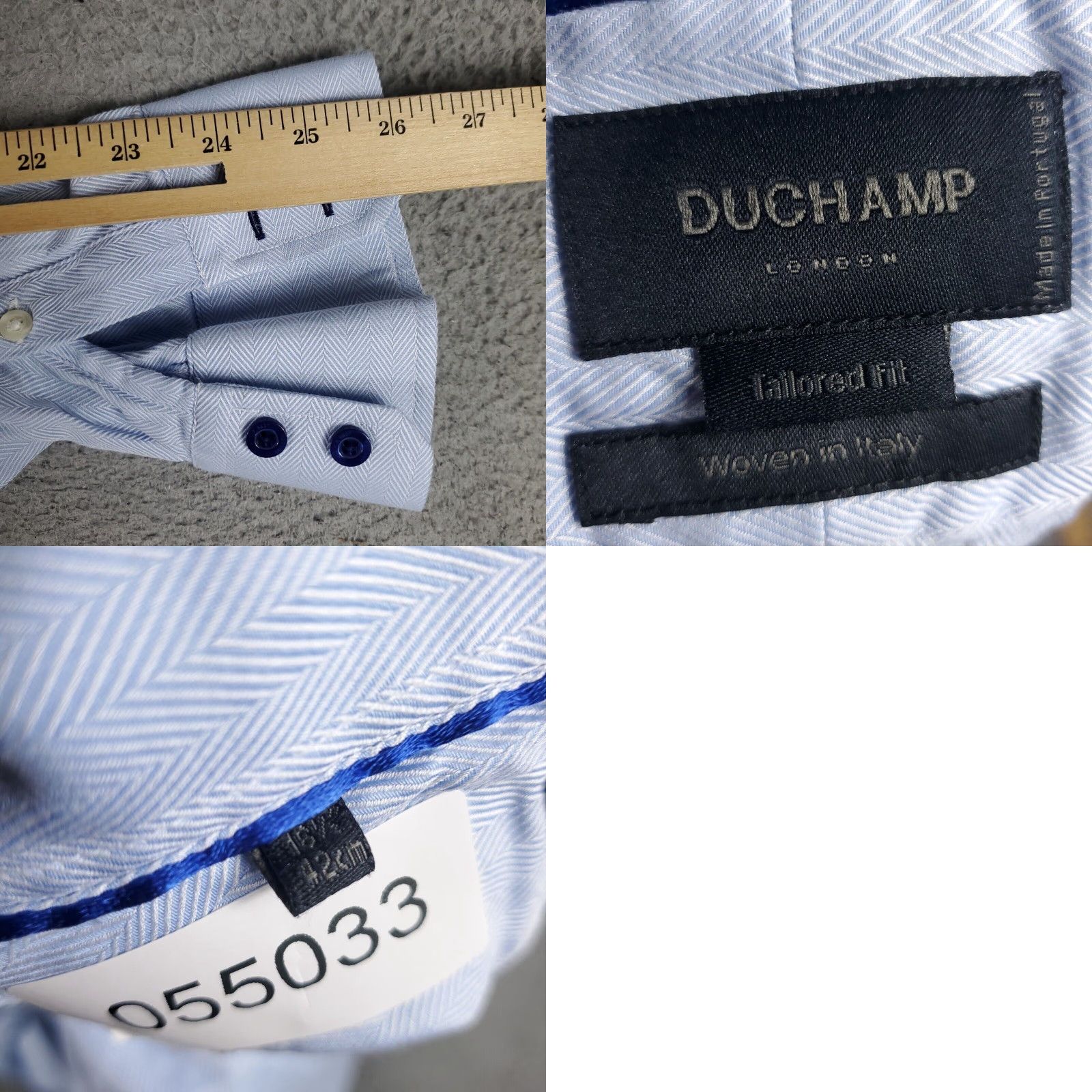 Vintage Duchamp Dress Shirt Mens Size 16.5 Blue Button Up Long Sleeve Regular Fit Classic Modern Size 42R - 8 Thumbnail