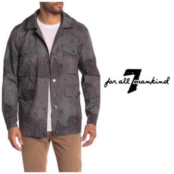 7 For All Mankind 7 For All Mankind Mens Gray Camo Hooded Button Front Light A Size US L / EU 52-54 / 3 - 8 Thumbnail
