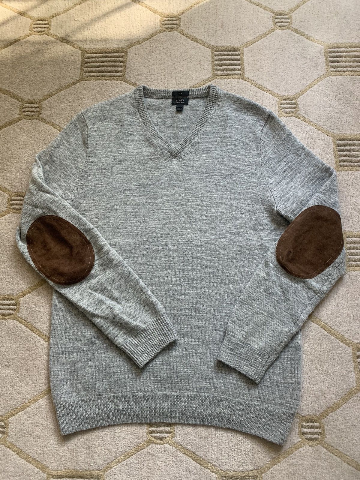 J. Crew Slim V-Neck Merino Wool Elbow Patch Sweater